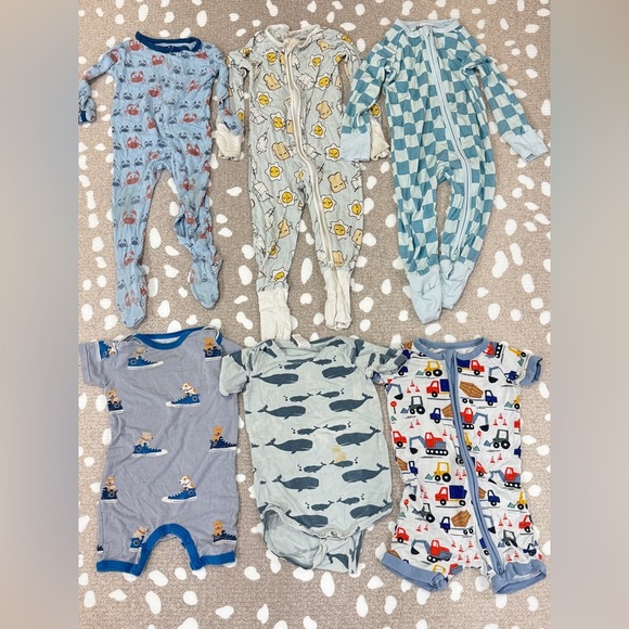 Lot of 6 bamboo footies shortie romper onesie baby boy checkered dogs animals - Picture 7 of 14